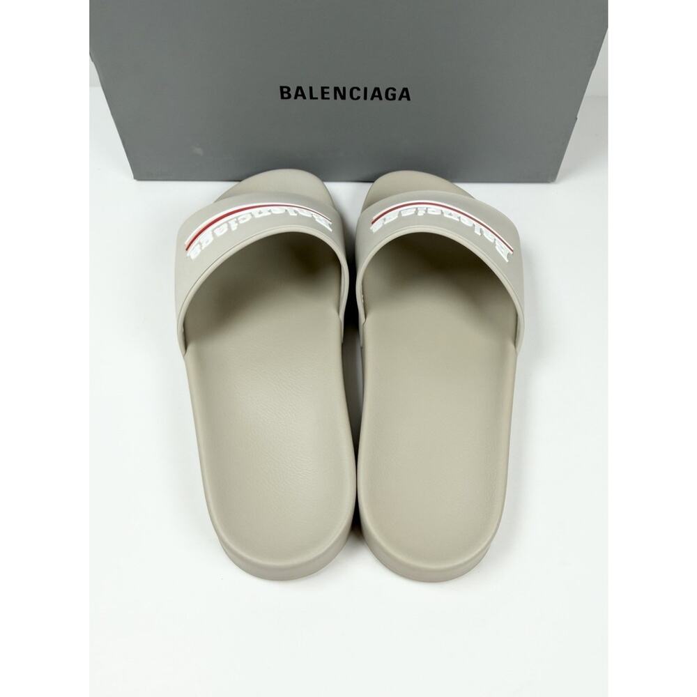 Size 8 - Balenciaga Beige Pool Campaign Logo Sandals NEW! - Picture 4 of 9